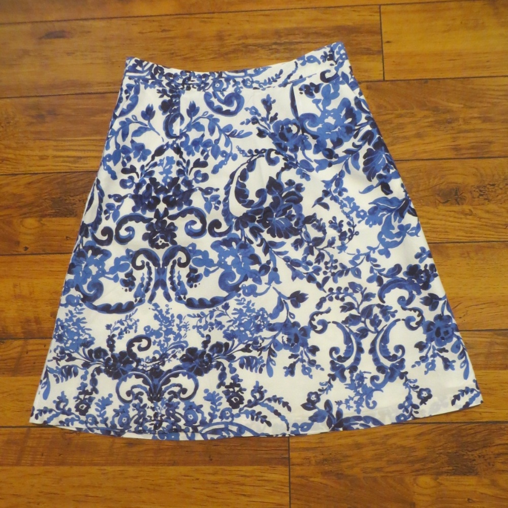 SERRANI  BLUE PRINT COTTON SKIRT /POCKETS